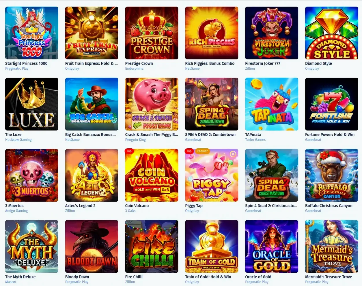 Art Casino Spielauswahl